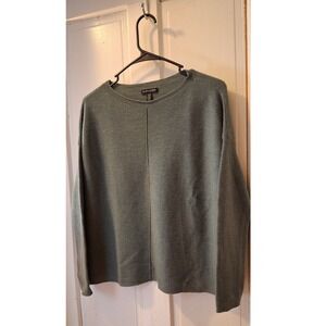 Eileen Fisher Womens Sage Green 100% Merino Wool Ribbed Boxy Crewneck Sweater M